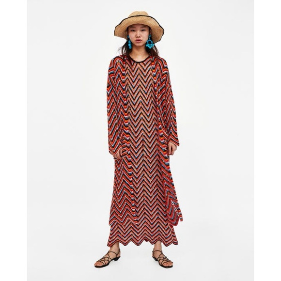 NEW Zara crochet knit chevron pattern long cardigan - Picture 4 of 11